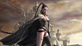 Woman costume sword castle bird - epic fantasy free wallpaper for desktop