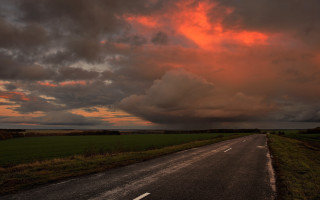 Road cloudy sunset field stormy - carl hoppe free wallpaper