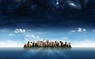 City ocean sky stars nebula - the middle of the ocean free wallpaper