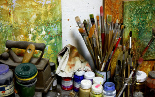 Paint brushes paints easel abstract - affandi free wallpaper