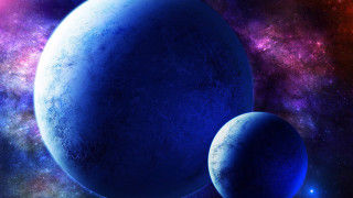 Blue planet space stars aurora - two planet free wallpaper