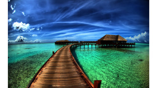 Wooden pier beach hut magic - a wooden pier free wallpaper