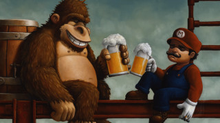 Monkey man beer ladder fineart - game art free wallpaper