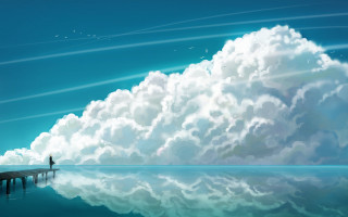 Pier cloudy sky bird ocean - the water under a cloudy sky free wallpaper