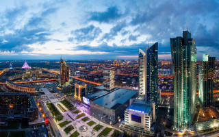City night lights buildings cloudy 2 - panoramic view free wallpaper