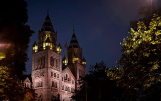 Cathedral night trees streetlamp matte - a large cathedral free wallpaper for desktop