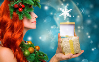 Red hair woman christmas present - present free wallpaper