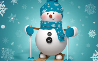 Snowman blue hat scarf skis 2 - a snowman free wallpaper