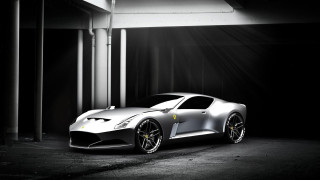 Silver sports car dark garage 2 - a black curtain free wallpaper