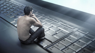 Man sitting keyboard phone boots - professional digital art free wallpaper