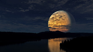 Full moon lake night reflection 2 - a reflection of the moon free wallpaper