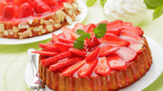 Cake strawberries plate fork knife - strawberry free wallpaper