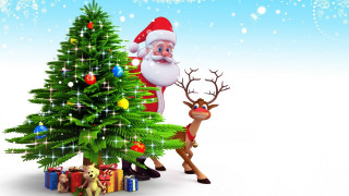 Santa reindeer christmas tree presents 2 - a christmas tree free wallpaper for desktop