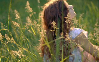 Girl field sky blowing grass - tall free wallpaper