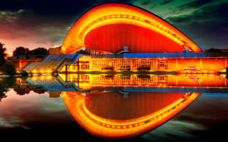 Cityscape bridge building fire reflection - side next free wallpaper