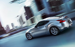 Silver sports car city street - photorealism free wallpaper for desktop