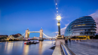 Bridge tower clock building cityscape - free architecture wallpaper