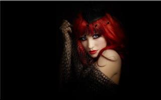 Gothic redhair blackdress photorealistic portrait - a picture in the dark free wallpaper
