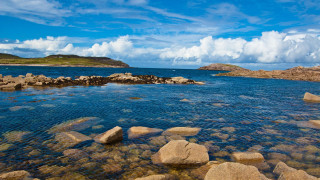 Lake hills clouds rocks bridge - a few hill free wallpaper
