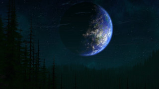 Sky planet trees stars moon - andor basch free wallpaper for desktop