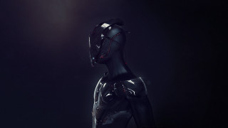 Black robot red light dark - warframe armor free wallpaper