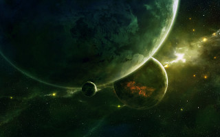 Planets starfield green glow horizon - a group of planets free wallpaper