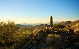 Desert cactus mountains blue sky - ada hill walker free wallpaper