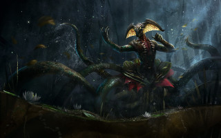 Demonic umbrella snake fantasy night - a demonic creature free wallpaper