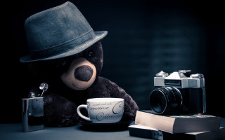 Teddy bear hat camera coffee 2 - a teddy bear free wallpaper