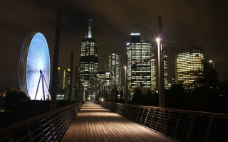 Wooden walkway ferris wheel night - anish kapoor free wallpaper