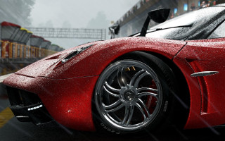 Red sports car wet road 3 - a rain free wallpaper