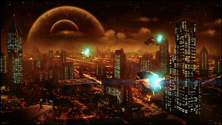 Futuristic city night alien sky - huge free wallpaper