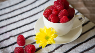 Raspberries yellow flower striped tablecloth - table cloth free wallpaper