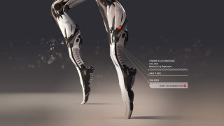 Futuristic robot gray surface red - foot free wallpaper