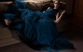 Woman blue dress couch crossed - christabel dennison free wallpaper