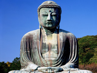 Large buddha statue park blue - precisionism free wallpaper