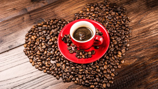 Red coffee cup coffee beans 2 - a pile of coffee beans free wallpaper