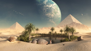 Desert planet palm trees people - a desert scene free wallpaper