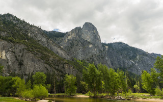 Mountain range river forest cloudy - wide angle len free wallpaper for desktop