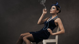 Woman dress smoking chair fashion - her mouth and a cigarette free wallpaper