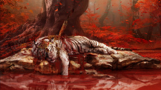 White tiger rock forest red - chen chun free wallpaper