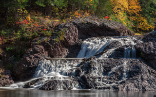 Waterfall boat fall foliage rock - fall foliage free wallpaper