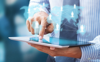 Man suit tablet world map 2 - free technology wallpaper