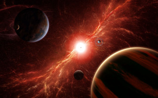 Red black space scene planets - the center free wallpaper