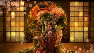 Kimono woman flower background anime - a woman in a kimono free wallpaper