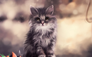 Cat flower table digital fantasy - a flower in front free wallpaper