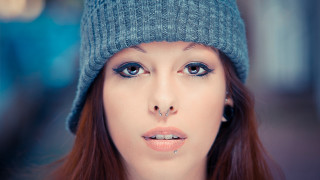 Woman beanie nosepiercing portrait realistic - free vintage wallpaper