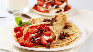 Crepe strawberries milk rococo pastel - a plate of food free wallpaper for desktop