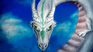 White dragon green eyes long - dragon art free wallpaper