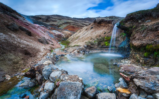 Waterfall rocky pool nature saturated - a rocky area free wallpaper